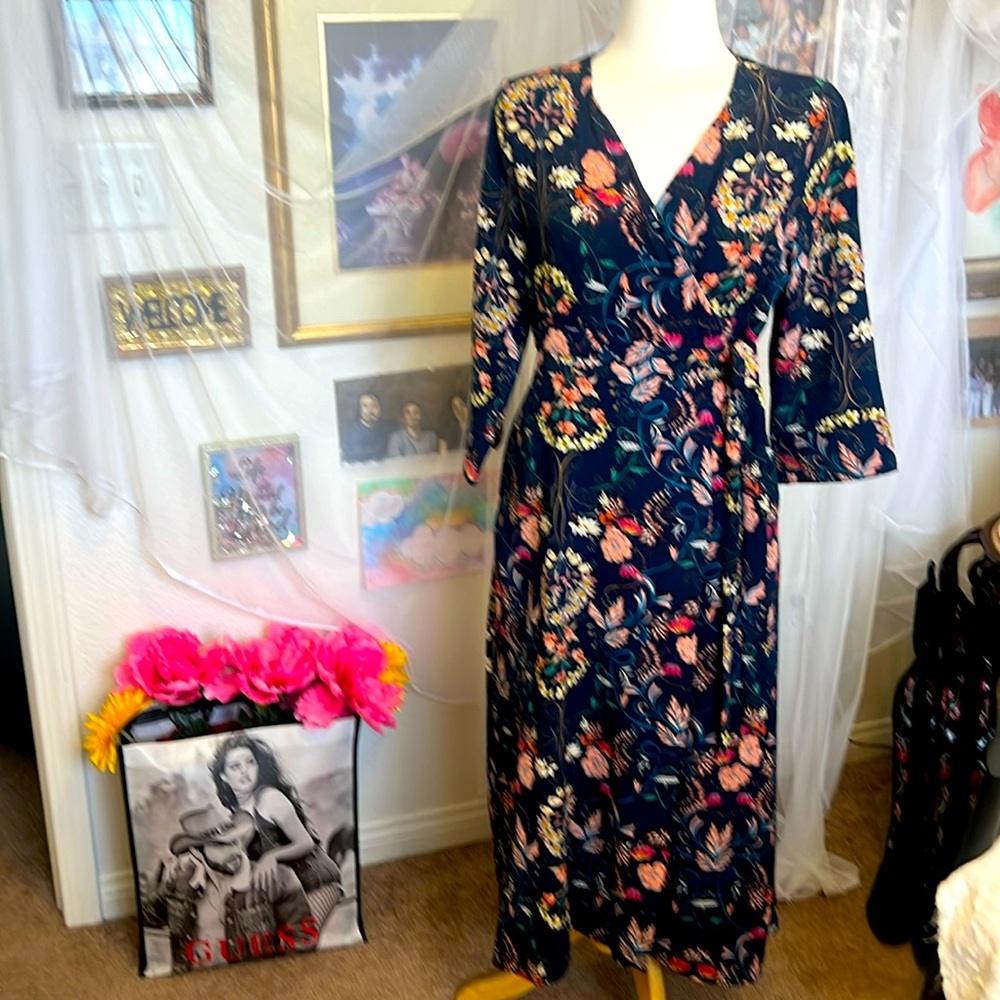 Hayden Los Angeles Blue Garden splendor print wraparound dress